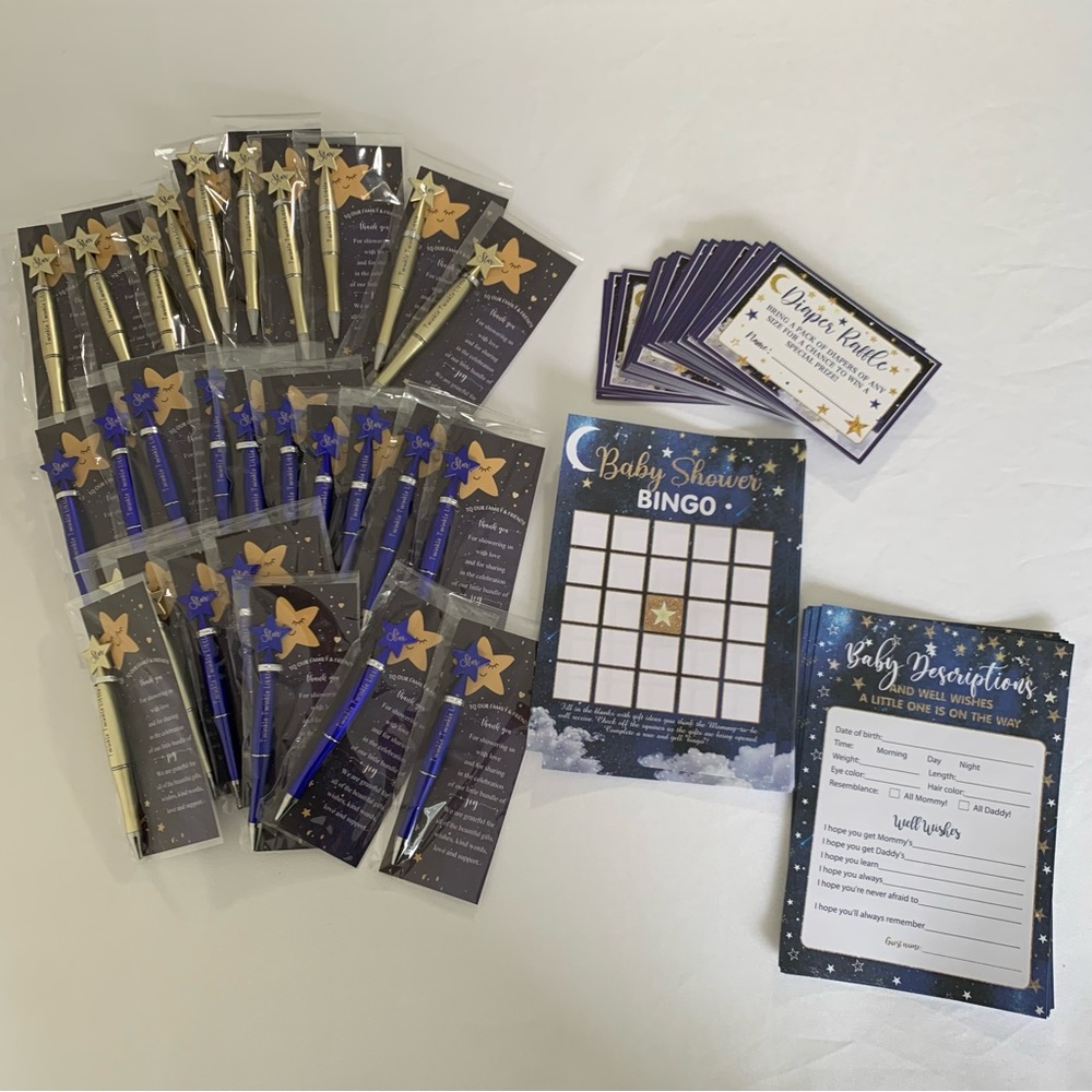 Baby Shower Party Twinkle Little Star Navy Gold Favors Games Diaper Raffle Cards